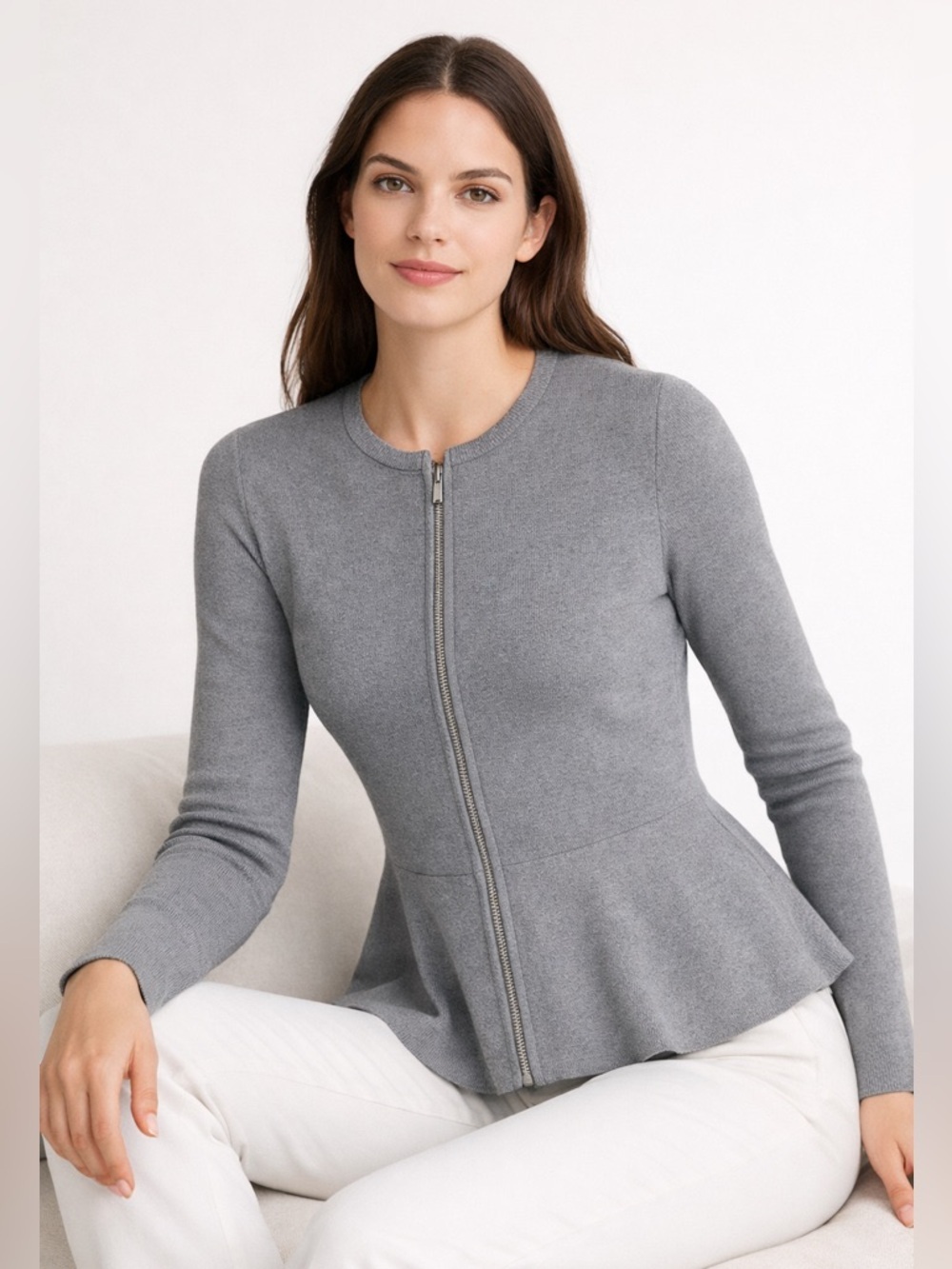 Theory Compact Knit Peplum Jacket Gray Spring Blazer
